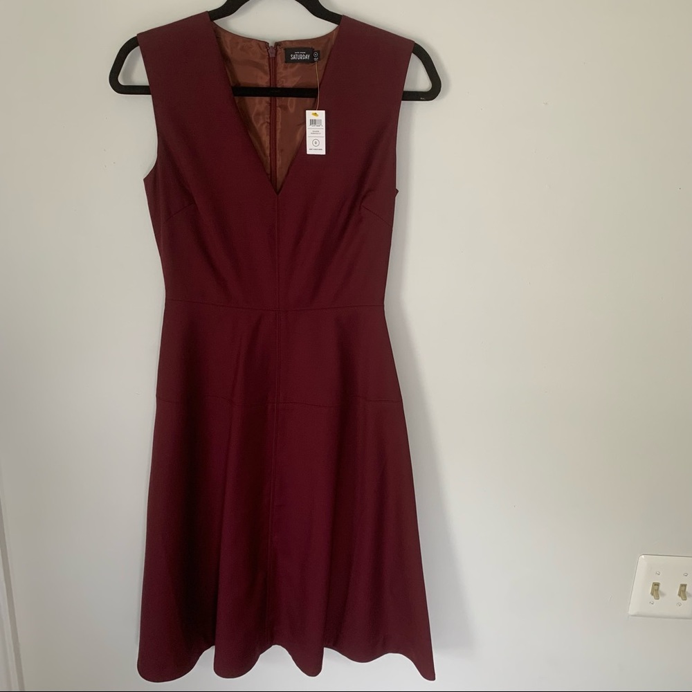 KATE SPADE SATURDAY Mahogany Red Deep V Neck A Line Dress